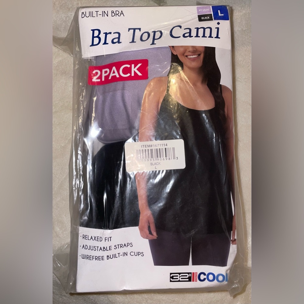 NWT Size Large 2 Pack Padded Bra Tank Tops 32 Degrees Black & Purple